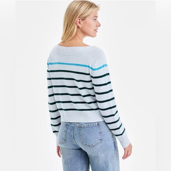 Charter Club Petite Striped Boat-Neck Cashmere Sweater - Picture 4 of 8